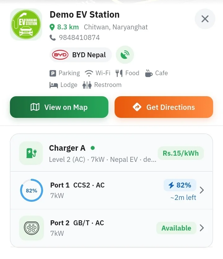 NepTrack Live EV Charger Status